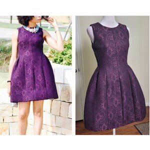 Calvin Klein Fit Flare Mini Dress Women 4 Lace Scuba Wedding Shower Guest Purple